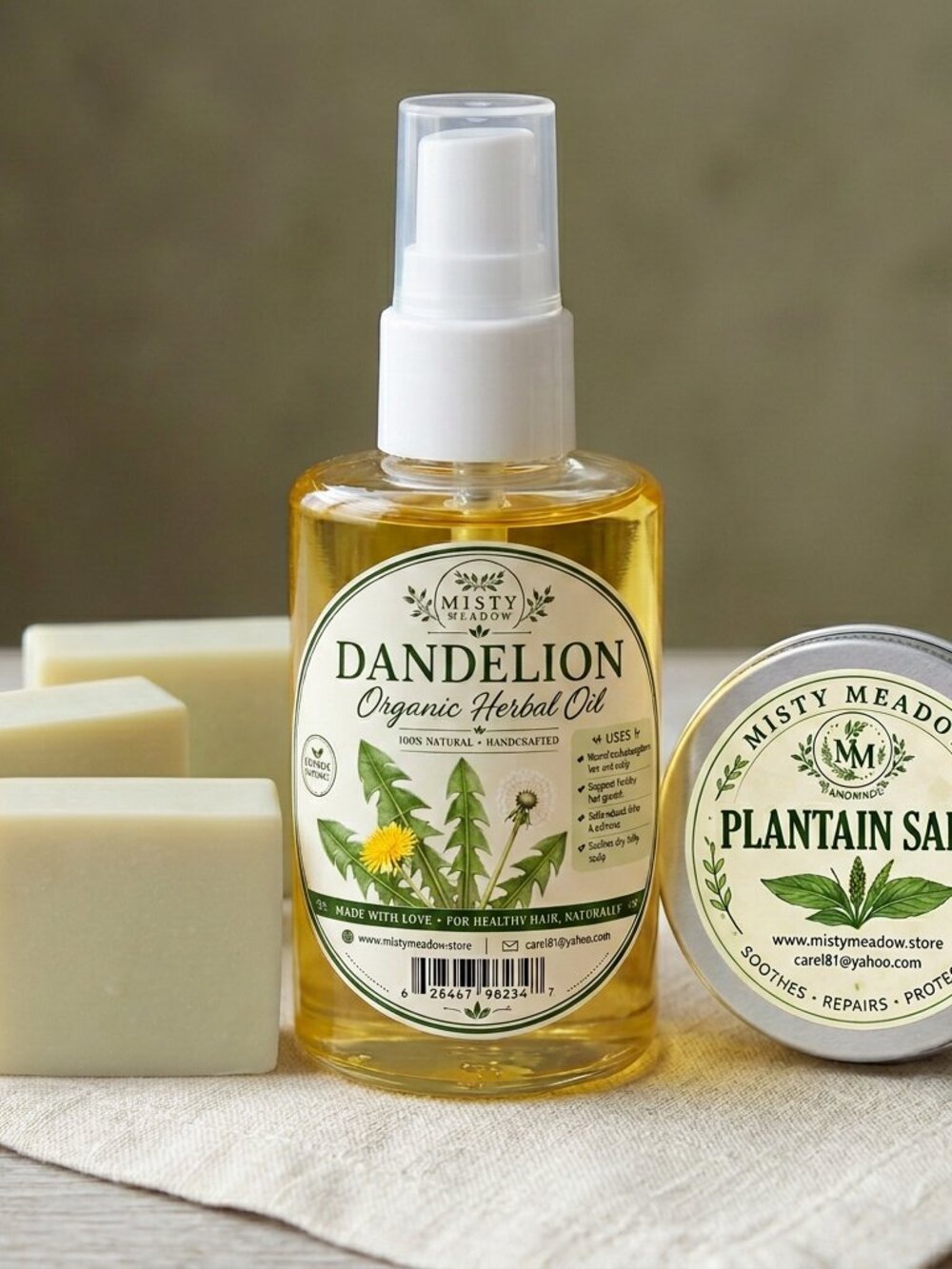 Misty Meadow Dandelion Care Set — Salve, Oil, Lip Balm & Soap